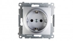 Simon 54 Gniazdo pojedyncze SCHUKO z/u 16A IP20 z przesłoną torów srebrny mat DGSz1CZ.01/43