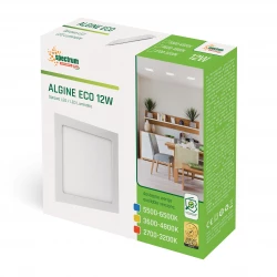 ALGINE ECO 12W 820lm CW 230V 120st IP20 IK06 170x170x22mm BIAŁY kwadrat. podtynkowa