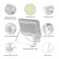 NOCTIS LUX 2 NAŚWIETLACZ 50W 3900lm CW 230V 120stIP44 212x206x35mm BIAŁY czujnik ruchu PIR