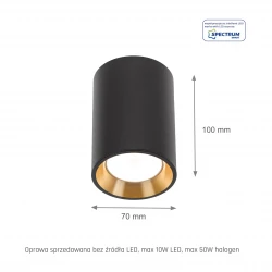 CHLOE GU10 MINI NATYNKOWA GU10 250V IP20 70x100mmCZARNY, ŚRODEK ZŁOTY   okrągła