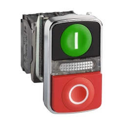 Przycisk ziel. kryty/czerw. wystający podśw. dwuklawiszowy O22 1NO+1NC 120V XB4BW73731G5