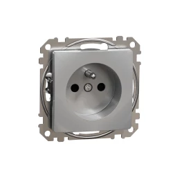 Sedna Design, Gniazdo 2P+PE z przesłonami, srebrne aluminium